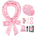 Satin Heatless Curls Overnight Hair Curlers to Sleep In Hair Curler Rollers No Heat Hair Wrap for Curls Headband 70" Satin Heatless Curling Rod Set for Women Long Waves Hair Volume -Pink 9PCS